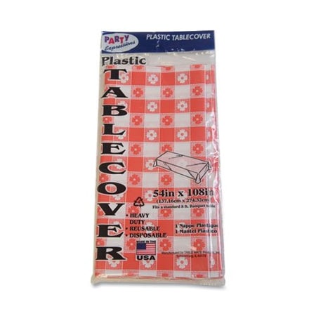 Tablemate Products, Co. Table Set Rectangular Table Covers, Heavyweight Plastic, 54in X 108in, Plaid Red/white, 6PK 549RDG